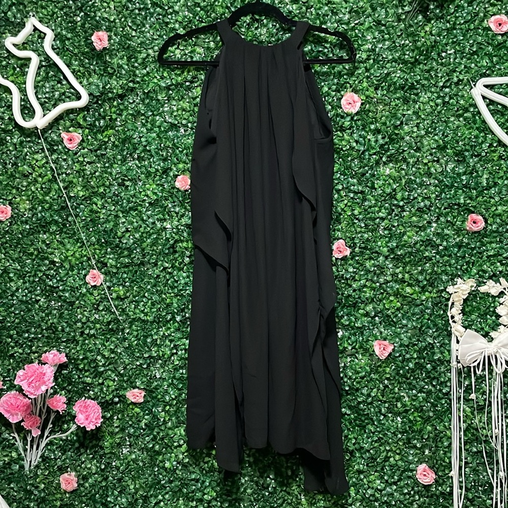 Ruffled Flowy Little Black Cocktail Dress